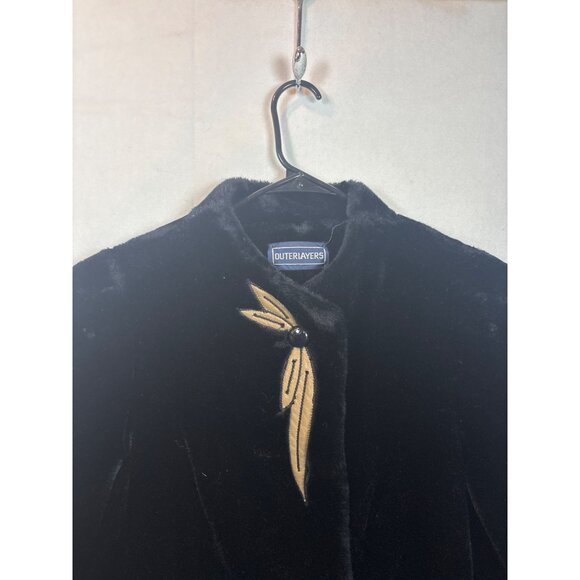 Vintage Black Velvet Coat With Embroidered Gold Leaf Design By Outerlayers - Picture 4 of 13